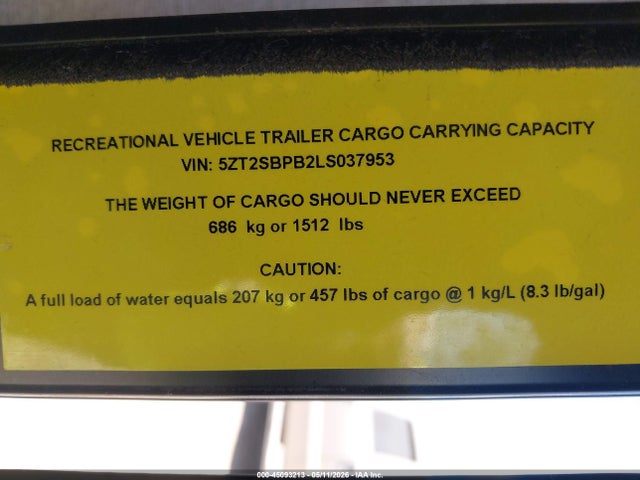 45093213 :رقم المزاد ، 5ZT2SBPB2LS037953 vin ، 2020 Coachmen Other مزاد بيع