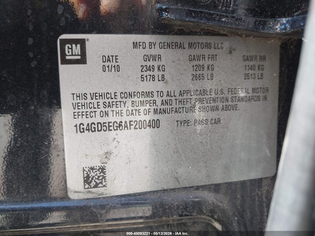 Aukcja sprzedaży 2010 Buick Lacrosse Cxl, vin: 1G4GD5EG6AF200400, numer aukcji: 45093221