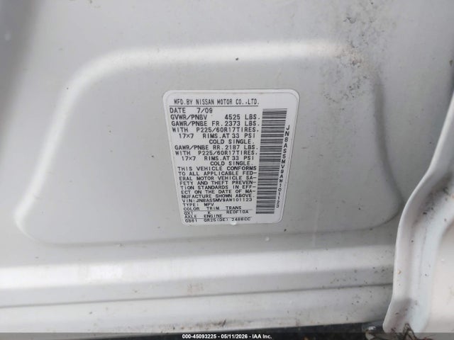 45093225 :رقم المزاد ، JN8AS5MV9AW101123 vin ، 2010 Nissan Rogue Sl مزاد بيع
