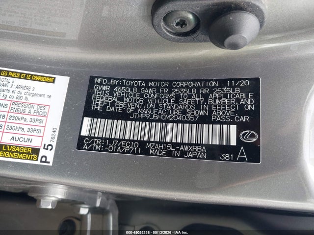 Продажа на аукционе авто 2021 Lexus Ux 250h, vin: JTHP9JBH0M2040357, номер лота: 45093236