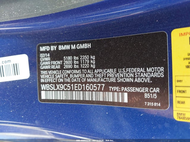 2014 Bmw M6 მანქანა იყიდება აუქციონზე, vin: WBSLX9C51ED160577, აუქციონის ნომერი: 45093238