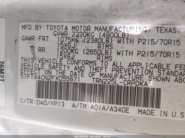 Aukcja sprzedaży 2015 Toyota Tacoma, vin: 5TFTX4CN2FX055671, numer aukcji: 45093242