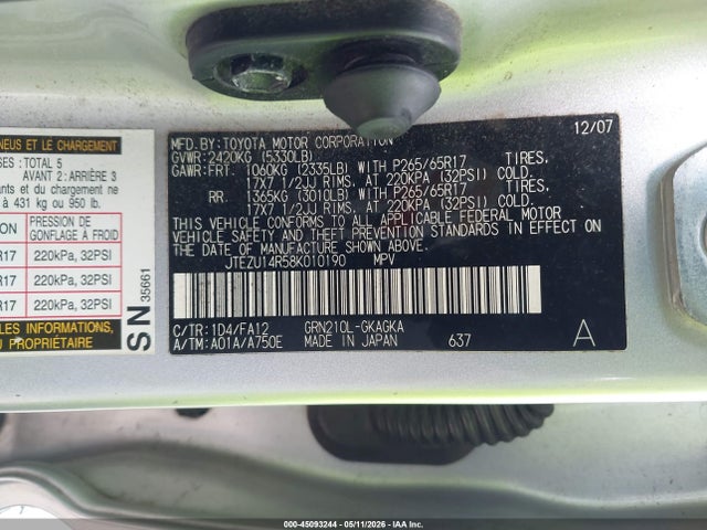Продаж на аукціоні авто 2008 Toyota 4runner Sr5 V6, vin: JTEZU14R58K010190, номер лоту: 45093244