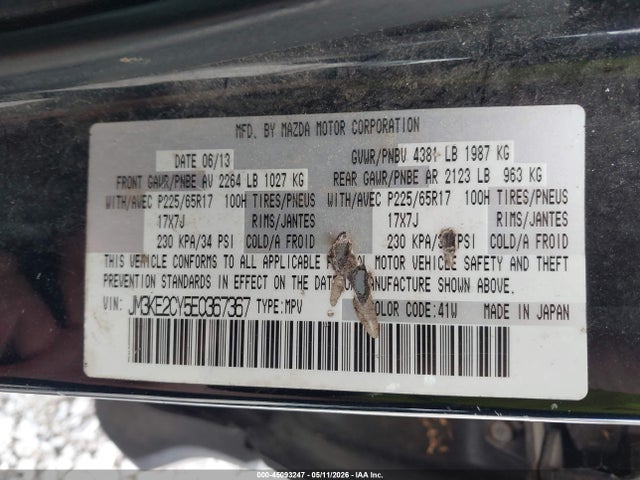 Продажа на аукционе авто 2014 Mazda Cx-5 Touring, vin: JM3KE2CY5E0367367, номер лота: 45093247