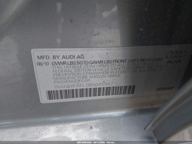 45093248 :رقم المزاد ، WAUWFAFL1BA035947 vin ، 2011 Audi A4 2.0t Premium مزاد بيع