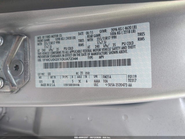 Aukcja sprzedaży 2016 Ford Escape Se, vin: 1FMCU0GX1GUA72344, numer aukcji: 45093257