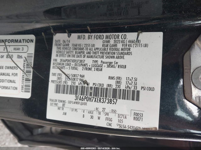 Aukcja sprzedaży 2014 Ford Fusion Se, vin: 3FA6P0H7XER373857, numer aukcji: 45093263