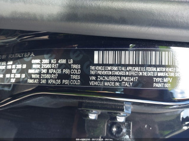 Aukcja sprzedaży 2020 Jeep Renegade Latitude 4x4, vin: ZACNJBBB7LPM03417, numer aukcji: 45093280