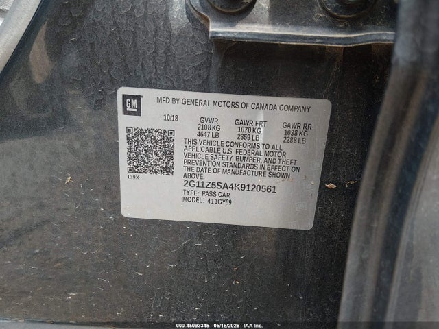 Продажа на аукционе авто 2019 Chevrolet Impala Lt, vin: 2G11Z5SA4K9120561, номер лота: 45093345
