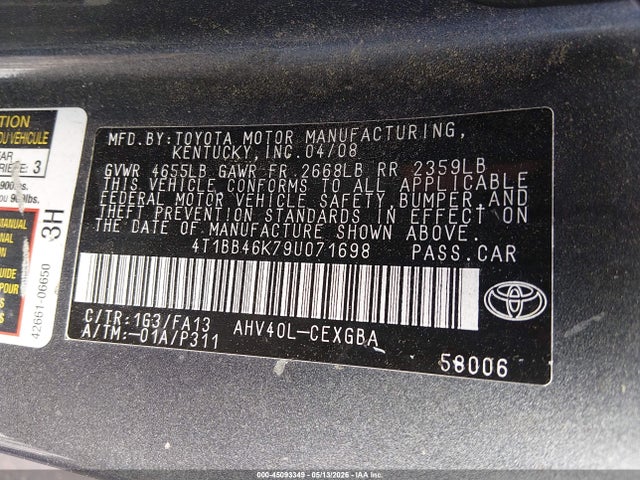 Aukcja sprzedaży 2009 Toyota Camry Hybrid, vin: 4T1BB46K79U071698, numer aukcji: 45093349