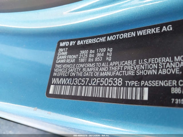 Aukcja sprzedaży 2018 Mini Hardtop Cooper S, vin: WMWXU3C57J2F50538, numer aukcji: 45093370