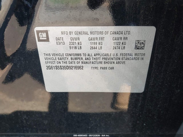 2013 Cadillac Xts Premium მანქანა იყიდება აუქციონზე, vin: 2G61S5S35D9216962, აუქციონის ნომერი: 45093403