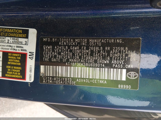 Aukcja sprzedaży 2011 Toyota Camry Le, vin: 4T1BF3EK5BU609014, numer aukcji: 45093407