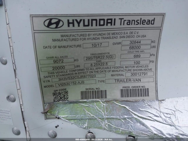 Aukcja sprzedaży 2018 Hyundai Translead Inc Hyundai Translead Inc, vin: 3H3V532C5JR877023, numer aukcji: 45093409