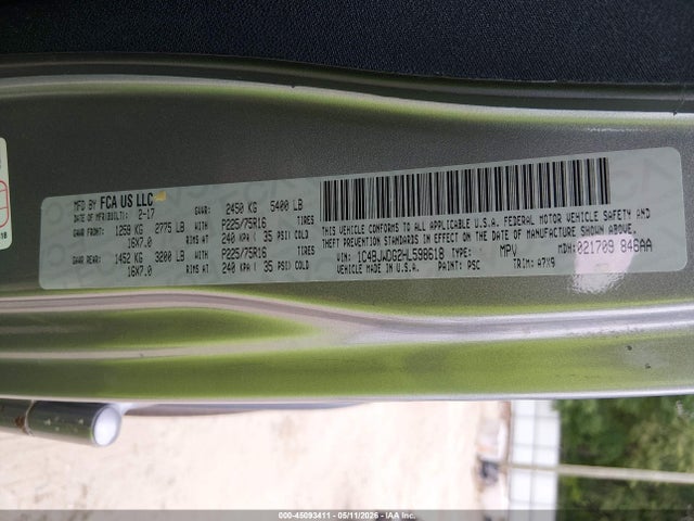45093411 :رقم المزاد ، 1C4BJWDG2HL598618 vin ، 2017 Jeep Wrangler Unlimited Sport 4x4 مزاد بيع