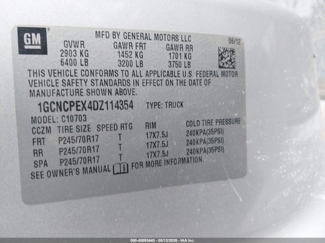 Aukcja sprzedaży 2013 Chevrolet Silverado 1500 Work Truck, vin: 1GCNCPEX4DZ114354, numer aukcji: 45093445