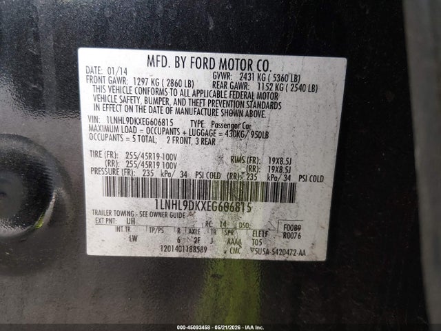 Aukcja sprzedaży 2014 Lincoln Mks, vin: 1LNHL9DKXEG606815, numer aukcji: 45093458