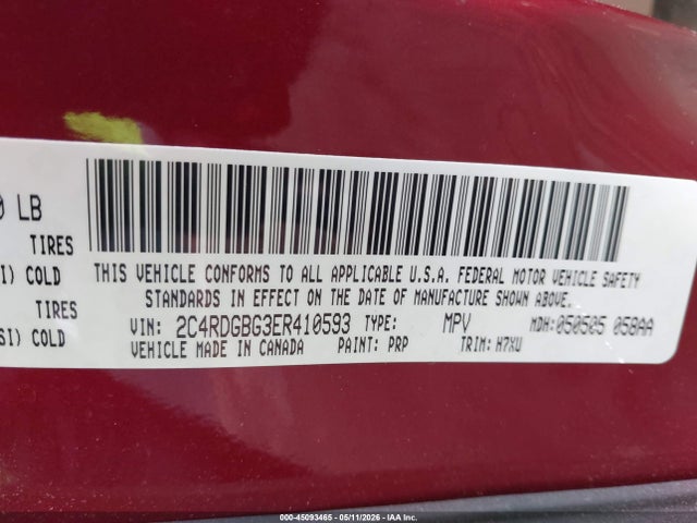 Продажа на аукционе авто 2014 Dodge Grand Caravan Se, vin: 2C4RDGBG3ER410593, номер лота: 45093465