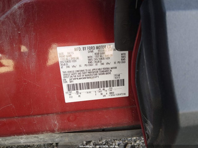 2015 Ford Edge Titanium მანქანა იყიდება აუქციონზე, vin: 2FMPK4K99FBB33371, აუქციონის ნომერი: 45093473