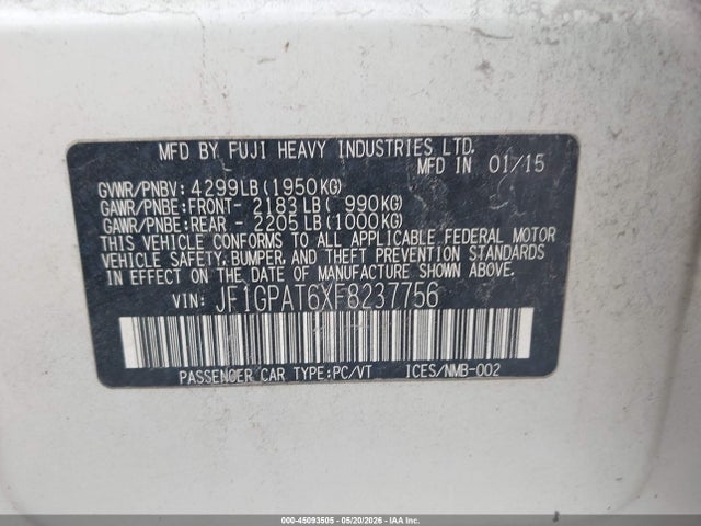Продаж на аукціоні авто 2015 Subaru Impreza 2.0i Sport Premium, vin: JF1GPAT6XF8237756, номер лоту: 45093505