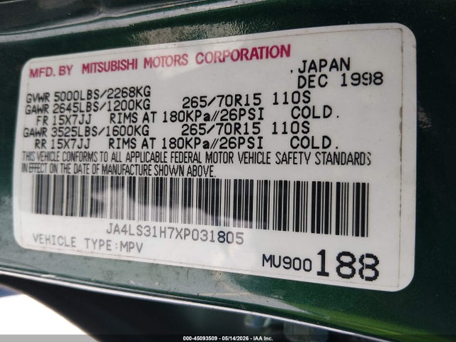 Продаж на аукціоні авто 1999 Mitsubishi Montero Sport Ls/xls, vin: JA4LS31H7XP031805, номер лоту: 45093509