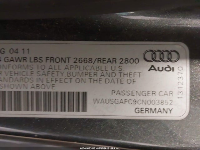 Aukcja sprzedaży 2012 Audi A7 Premium, vin: WAUSGAFC9CN003852, numer aukcji: 45093512