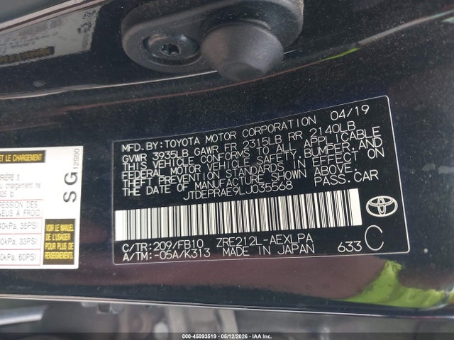 Aukcja sprzedaży 2020 Toyota Corolla Le, vin: JTDEPRAE9LJ035568, numer aukcji: 45093519