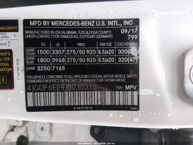 Aukcja sprzedaży 2018 Mercedes-benz Gls 450 4matic, vin: 4JGDF6EE9JB030316, numer aukcji: 45093532
