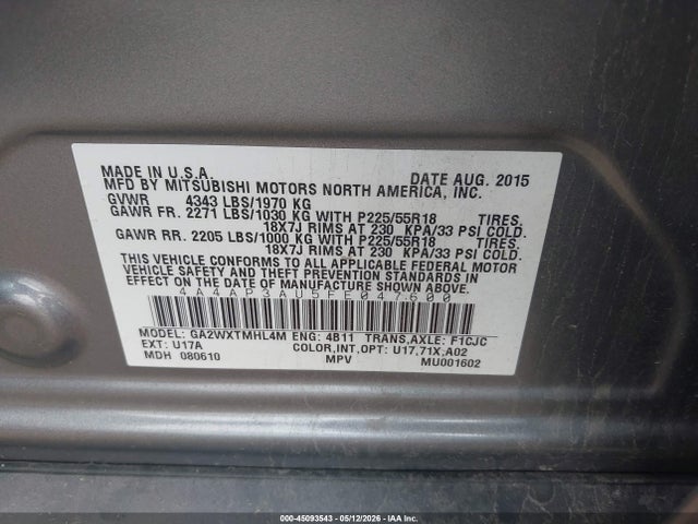 Продаж на аукціоні авто 2015 Mitsubishi Outlander Sport Es, vin: 4A4AP3AU5FE047600, номер лоту: 45093543