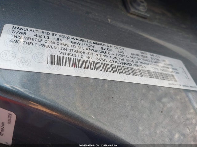 45093563 :رقم المزاد ، 3VWLZ7AJ9BM379533 vin ، 2011 Volkswagen Jetta 2.5l Sel مزاد بيع