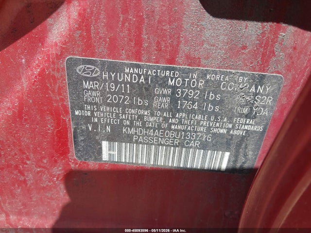 Продаж на аукціоні авто 2011 Hyundai Elantra Gls (ulsan Plant), vin: KMHDH4AE0BU133716, номер лоту: 45093596