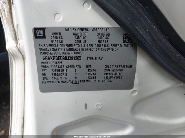 Auction sale of the 2011 Buick Enclave 1xl, vin: 5GAKRBED9BJ391265, lot number: 45093597
