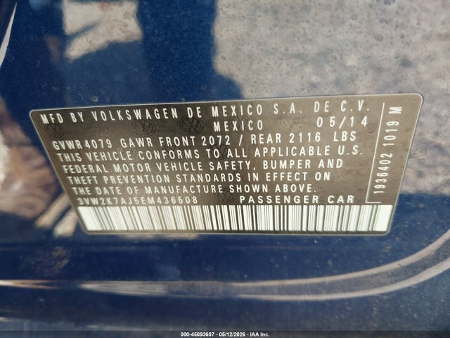Продаж на аукціоні авто 2014 Volkswagen Jetta 2.0l S, vin: 3VW2K7AJ5EM436508, номер лоту: 45093607