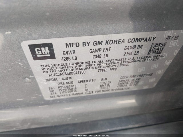 Aukcja sprzedaży 2019 Buick Encore Fwd Preferred, vin: KL4CJASB4KB941760, numer aukcji: 45093621