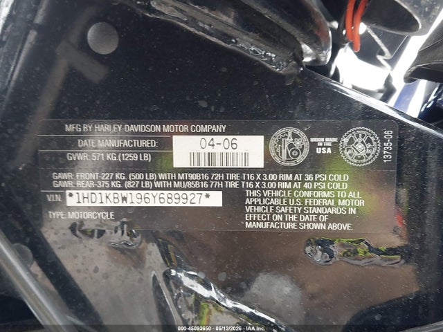 Продаж на аукціоні авто 2006 Harley-davidson Flhxi, vin: 1HD1KBW196Y689927, номер лоту: 45093650