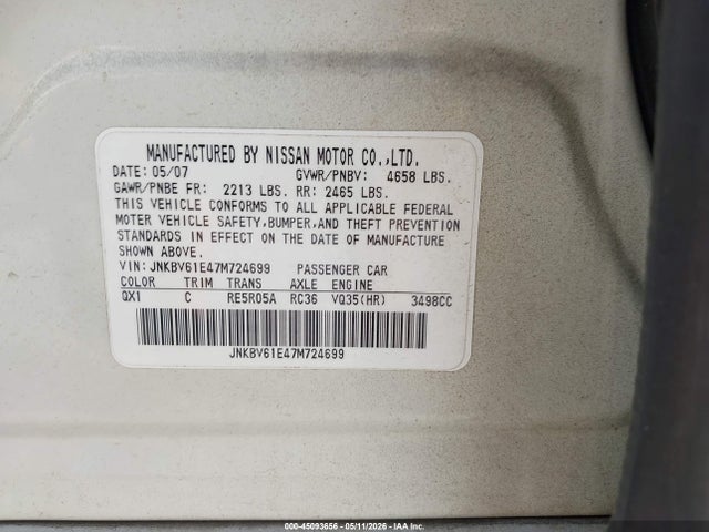 Продажа на аукционе авто 2007 Infiniti G35 Journey, vin: JNKBV61E47M724699, номер лота: 45093656