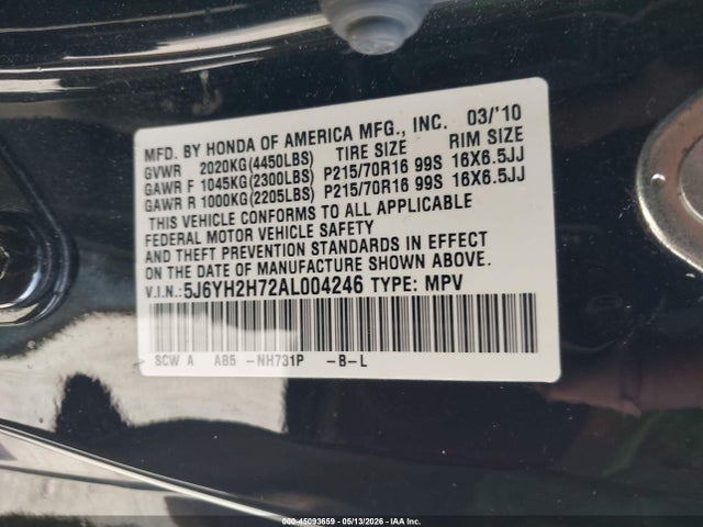 Продаж на аукціоні авто 2010 Honda Element Ex, vin: 5J6YH2H72AL004246, номер лоту: 45093659