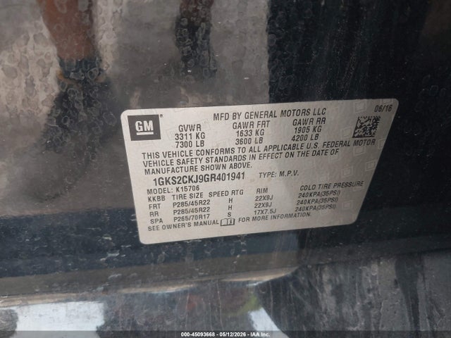 45093668 :رقم المزاد ، 1GKS2CKJ9GR401941 vin ، 2016 Gmc Yukon Denali مزاد بيع