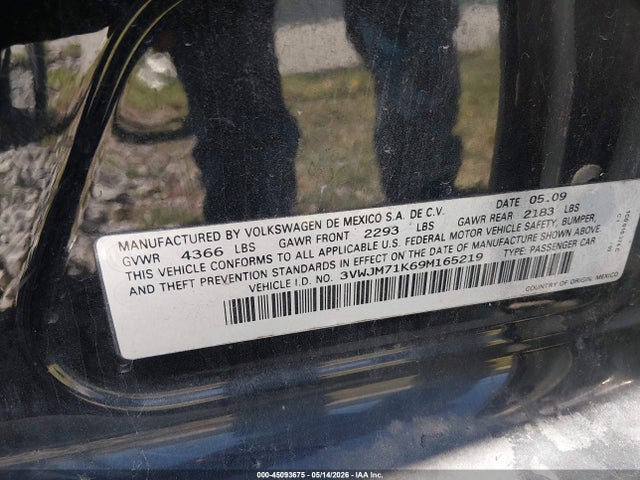 Продажа на аукционе авто 2009 Volkswagen Jetta S, vin: 3VWJM71K69M165219, номер лота: 45093675