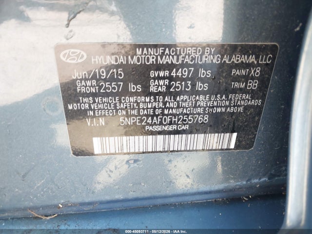 Aukcja sprzedaży 2015 Hyundai Sonata Se, vin: 5NPE24AF0FH255768, numer aukcji: 45093711