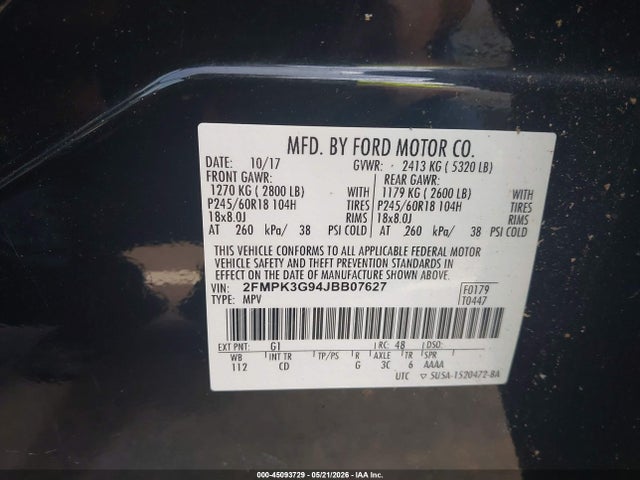 Aukcja sprzedaży 2018 Ford Edge Se, vin: 2FMPK3G94JBB07627, numer aukcji: 45093729