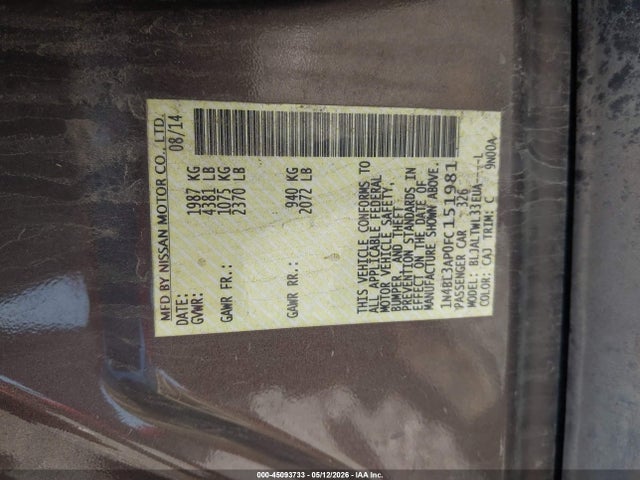 Aukcja sprzedaży 2015 Nissan Altima 3.5 Sl, vin: 1N4BL3AP0FC151981, numer aukcji: 45093733