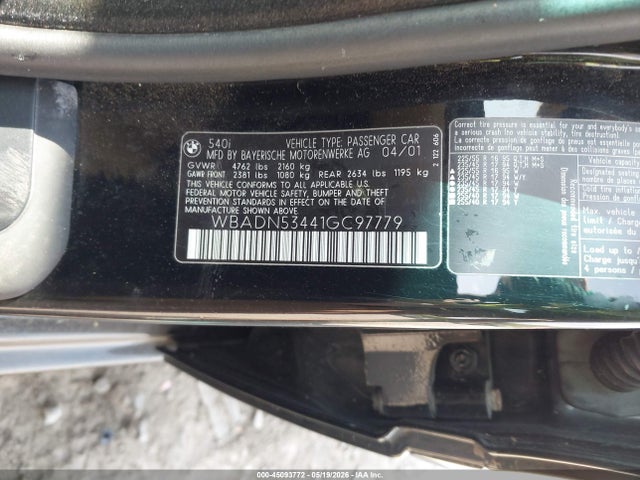 Продаж на аукціоні авто 2001 Bmw 540i, vin: WBADN53441GC97779, номер лоту: 45093772