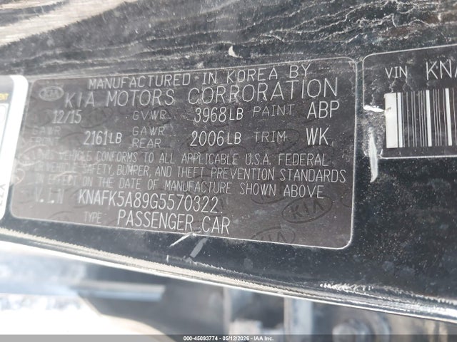 45093774 :رقم المزاد ، KNAFK5A89G5570322 vin ، 2016 Kia Forte Lx مزاد بيع