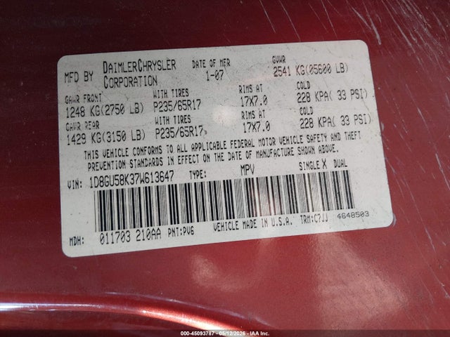 Aukcja sprzedaży 2007 Dodge Nitro Slt/rt, vin: 1D8GU58K37W613647, numer aukcji: 45093787