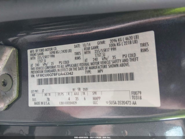 1FMCU0G78FUA43342 Ford ESCAPE SE