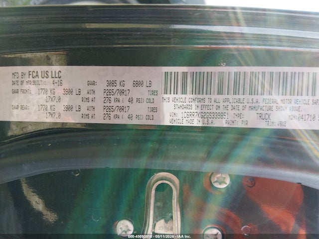 45093810 :رقم المزاد ، 1C6RR7KG2GS339851 vin ، 2016 Ram 1500 Tradesman مزاد بيع