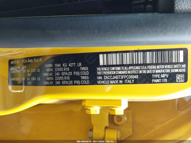 Aukcja sprzedaży 2015 Jeep Renegade Latitude, vin: ZACCJABT3FPC08948, numer aukcji: 45093818