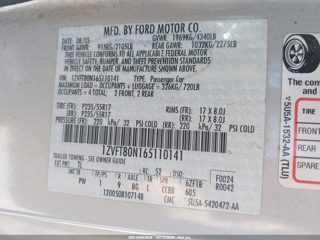 Продаж на аукціоні авто 2006 Ford Mustang V6, vin: 1ZVFT80N165110141, номер лоту: 45093846