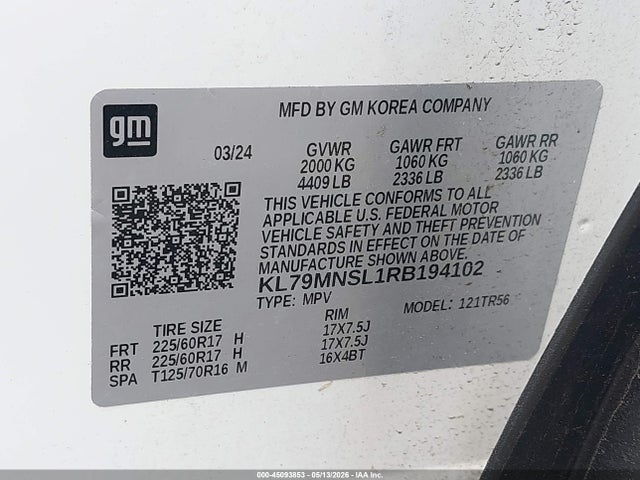 Продаж на аукціоні авто 2024 Chevrolet Trailblazer Awd Ls, vin: KL79MNSL1RB194102, номер лоту: 45093853